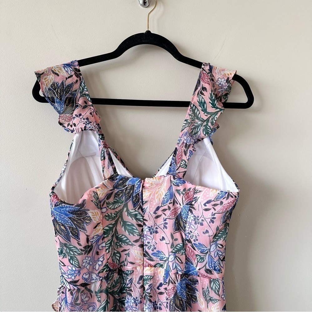 Guess Pink Floral Ruffle-Shoulder High-Low Maxi Dress - Picture 7 of 11